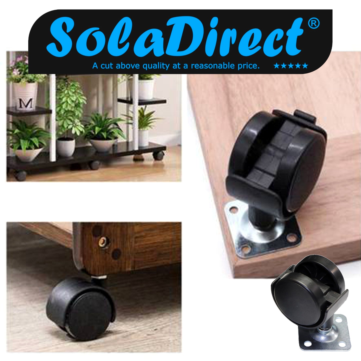 Pack of 4 x PVC Swivel Furniture Castors Wheels - 40 mm Universal Casters Wheels - Non-Marking, Silent