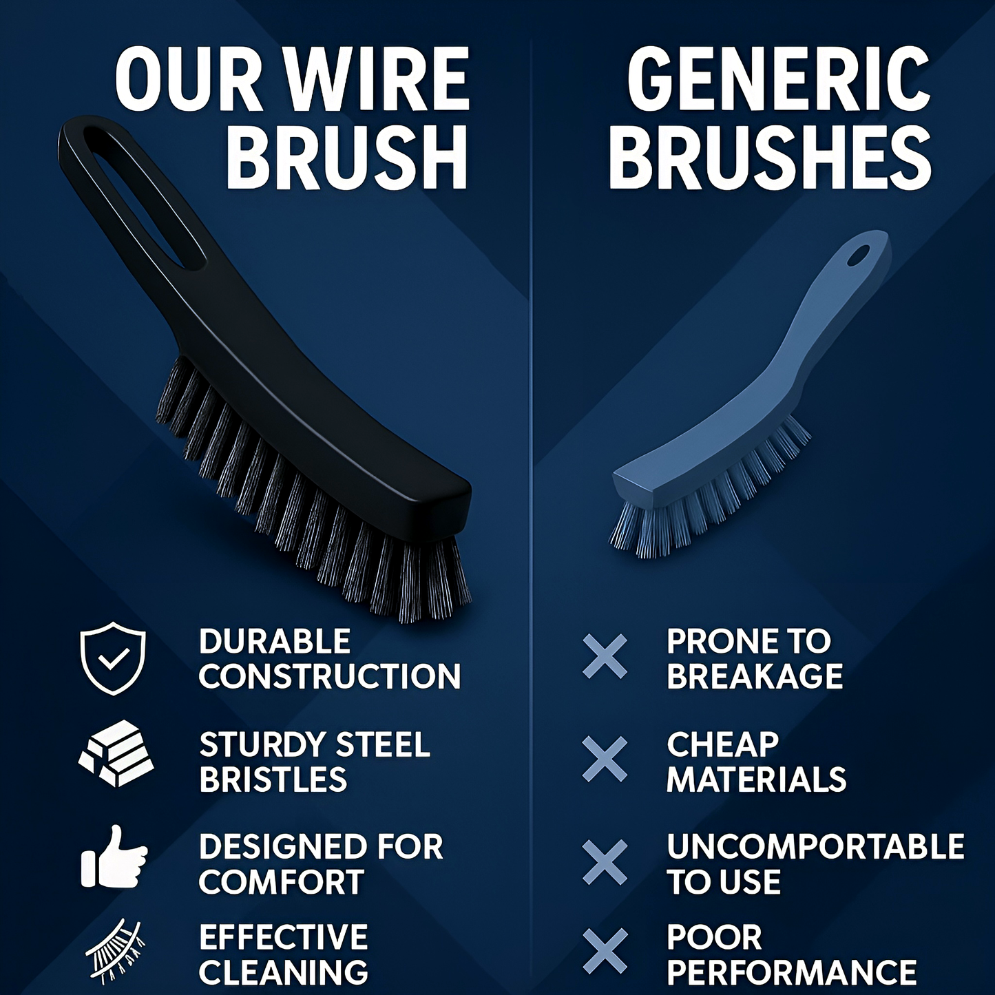 Heavy Duty Steel Wire Brush 25 cm - Curved Hand Wire Brush for Rust and Paint Removal - Stiff Steel Bristles for Welding Prep