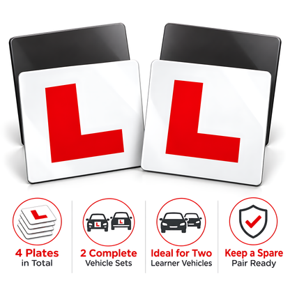 4 Magnetic L Plates for Learner Drivers - Legal Size Weatherproof Set for Driving Lessons, Practice Cars and Test Preparation