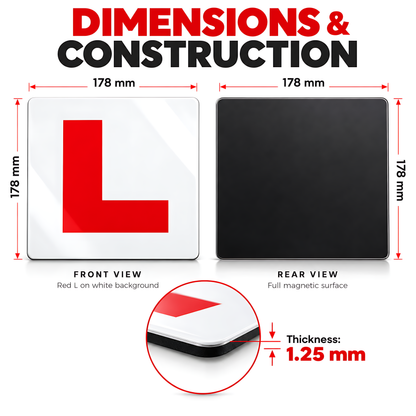 4 Magnetic L Plates for Learner Drivers - Legal Size Weatherproof Set for Driving Lessons, Practice Cars and Test Preparation