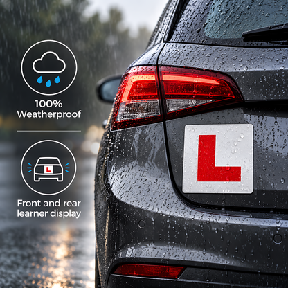 4 Magnetic L Plates for Learner Drivers - Legal Size Weatherproof Set for Driving Lessons, Practice Cars and Test Preparation