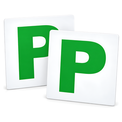 2 Magnetic Green P Plates for New Drivers - Weatherproof, Legal Size for Recently Qualified Motorists, Front and Rear Pair