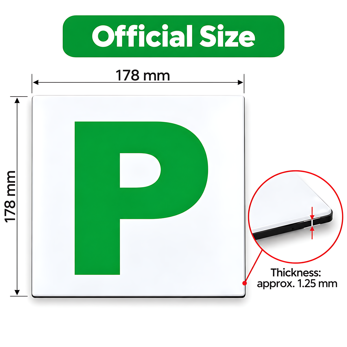 4 Magnetic Green P Plates for New Drivers, Weatherproof Official Size for Recently Qualified Motorists, 2 Front and Rear Pairs