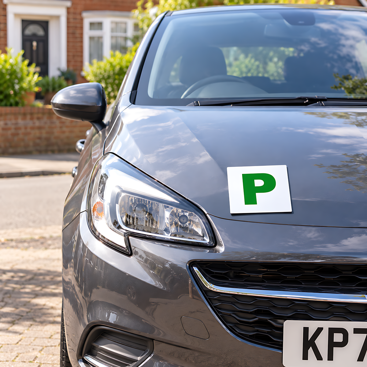 4 Magnetic Green P Plates for New Drivers, Weatherproof Official Size for Recently Qualified Motorists, 2 Front and Rear Pairs