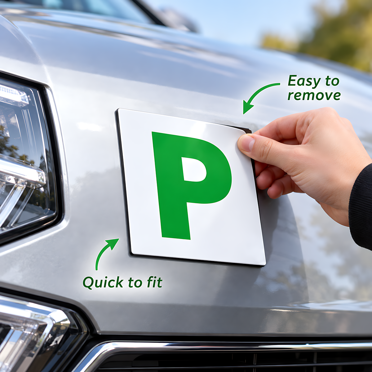 4 Magnetic Green P Plates for New Drivers, Weatherproof Official Size for Recently Qualified Motorists, 2 Front and Rear Pairs