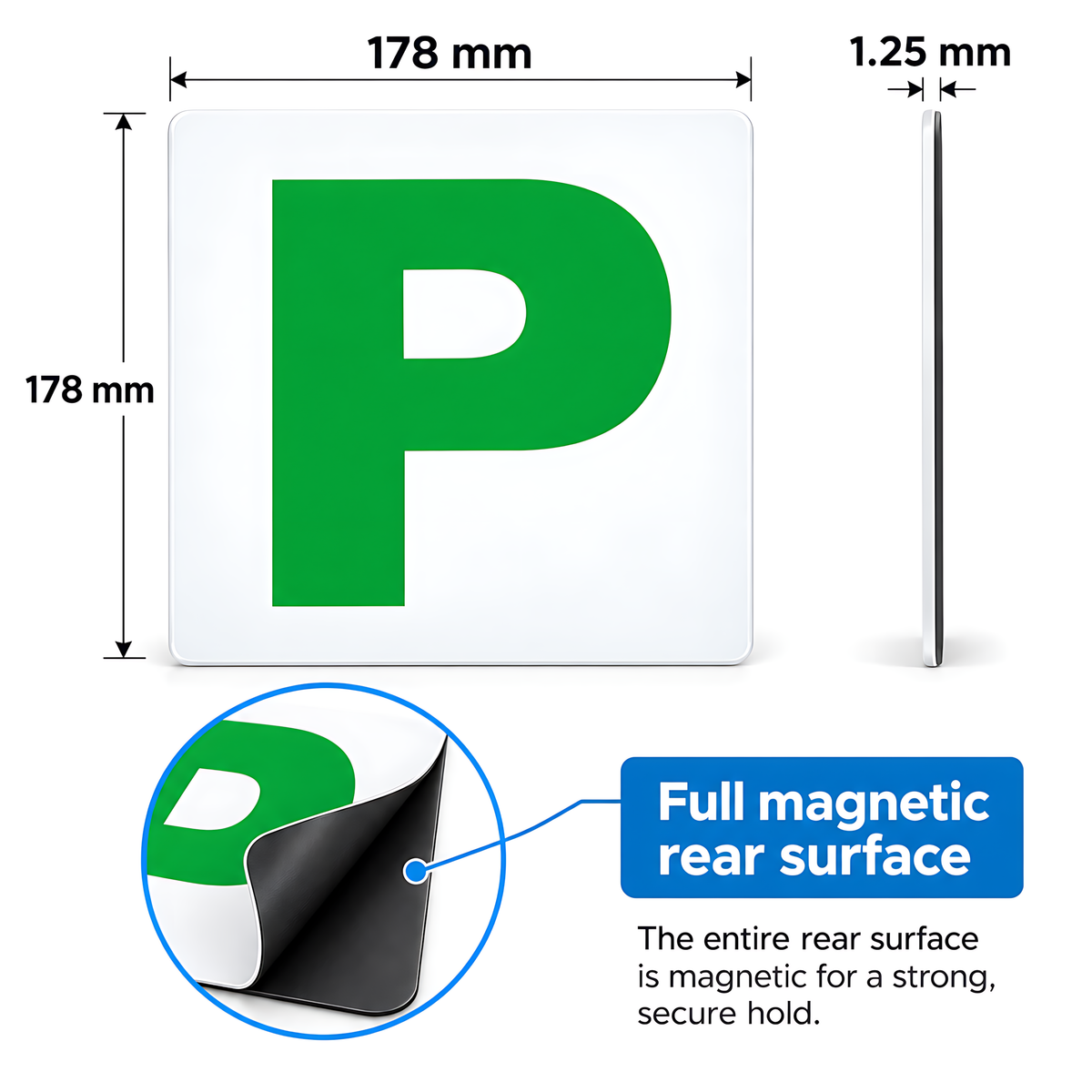 2 Magnetic Green P Plates for New Drivers - Weatherproof, Legal Size for Recently Qualified Motorists, Front and Rear Pair