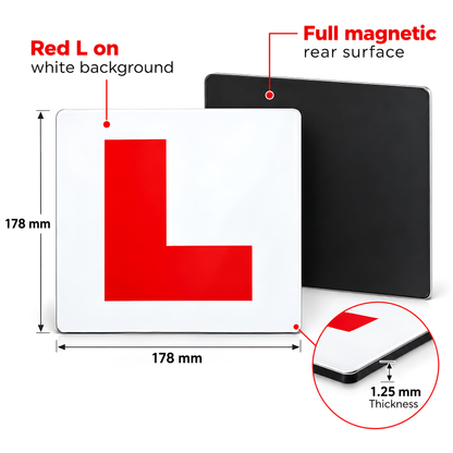 2 Magnetic L Plates for Learner Drivers - Legal Size Weatherproof Set for Driving Lessons, Practice Vehicles and Test Preparation