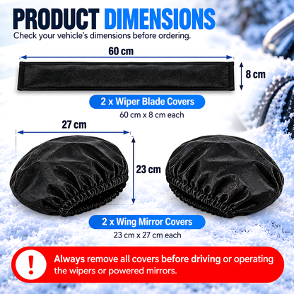 Car Wing Mirror and Wiper Blade Covers, 2 Each - Snow, Frost, Ice - Black for Rain, Cold Weather, Easy Fitting and Removal