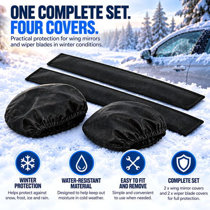 Car Wing Mirror and Wiper Blade Covers, 2 Each - Snow, Frost, Ice - Black for Rain, Cold Weather, Easy Fitting and Removal