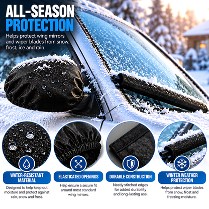 Car Wing Mirror and Wiper Blade Covers, 2 Each - Snow, Frost, Ice - Black for Rain, Cold Weather, Easy Fitting and Removal