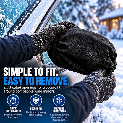 Car Wing Mirror and Wiper Blade Covers, 2 Each - Snow, Frost, Ice - Black for Rain, Cold Weather, Easy Fitting and Removal