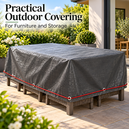 Graphite Grey Tarpaulin 8m x 10m 200 GSM Waterproof PE with 10m Red Elastic Bungee Rope, UV Resistant, Aluminium Eyelets Every 1m