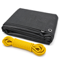 Graphite Grey PE Tarpaulin 3m x 3m 200 GSM Waterproof & 10m Yellow Bungee Rope, UV Resistant, Eyelets Every 1m, Reinforced Hems
