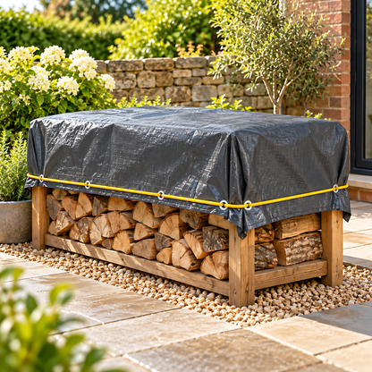 Graphite Grey PE Tarpaulin 8m x 12m 200 GSM Waterproof & 10m Yellow Bungee Rope, UV Resistant, Eyelets Every 1m, Reinforced Hems