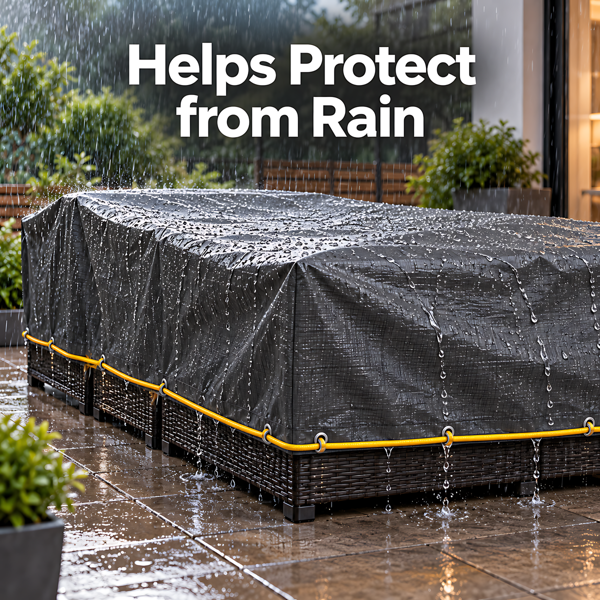 Graphite Grey PE Tarpaulin 2m x 3m 200 GSM Waterproof & 10m Yellow Bungee Rope, UV Resistant, Eyelets Every 1m, Reinforced Hems