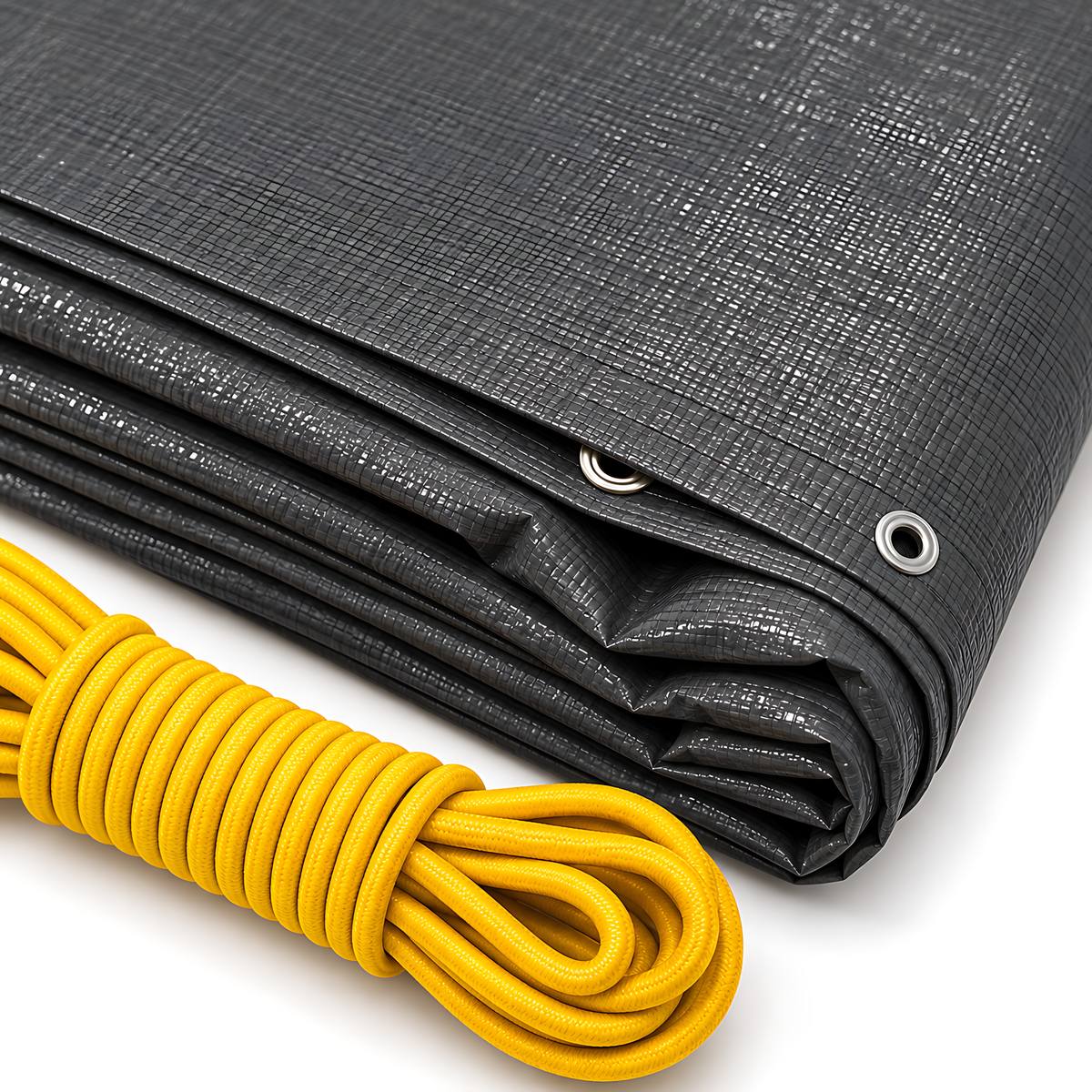 Graphite Grey PE Tarpaulin 2m x 3m 200 GSM Waterproof & 10m Yellow Bungee Rope, UV Resistant, Eyelets Every 1m, Reinforced Hems
