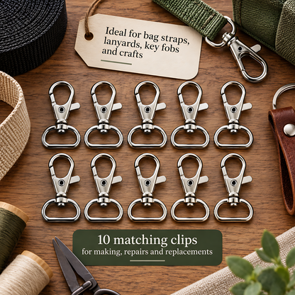 10 Pack 20mm Metal Swivel Snap Hooks for Bag Straps, Lanyards, Webbing, Handbags, Wristlets, Key Fobs, Sewing, Crafts, 5mm Metal Opening