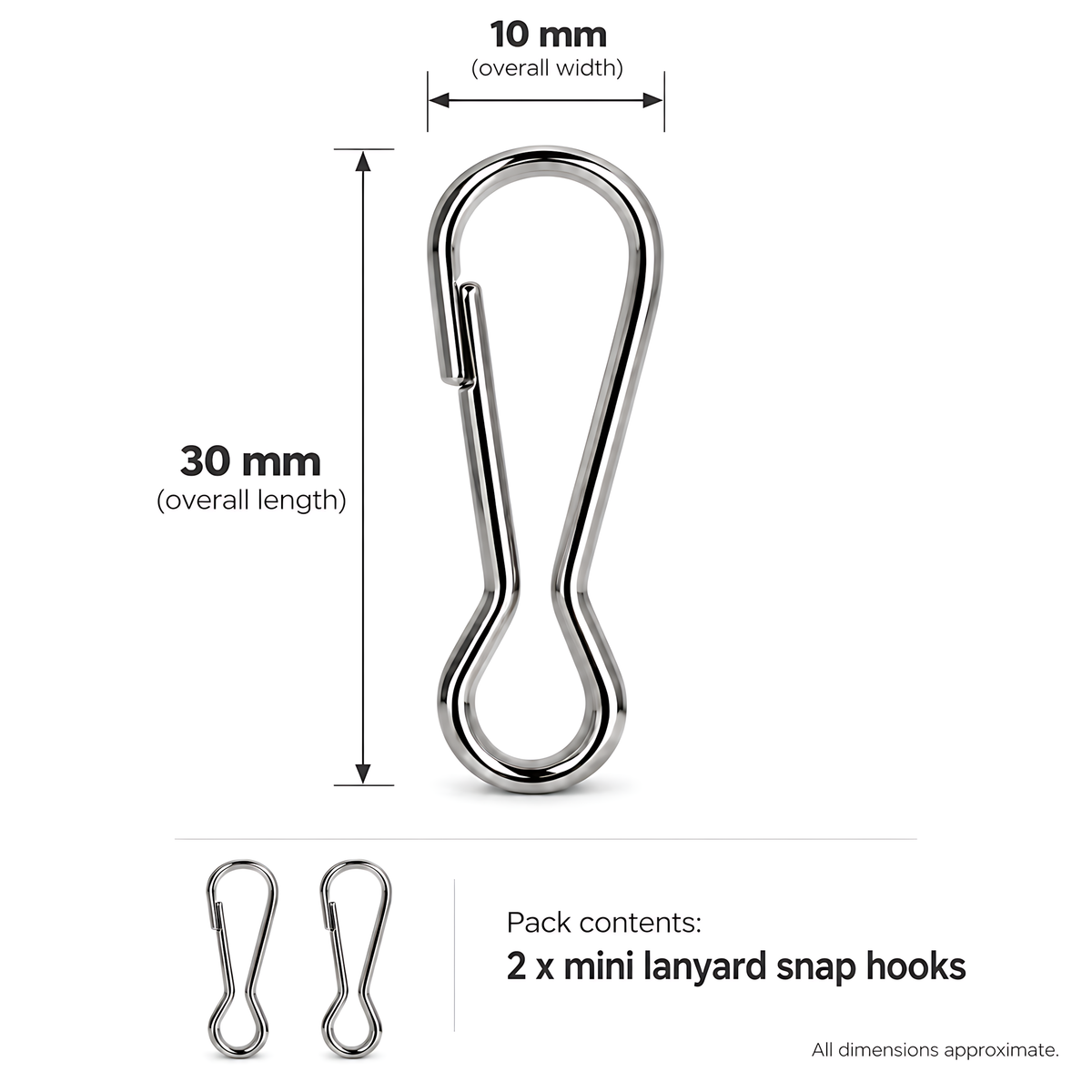 2 Pack 33mm Metal Lanyard Snap Hooks for Keyrings, ID Badges, Key Fobs, Crafts, Neck Straps, Name Cards, Zip Pulls, DIY Repairs