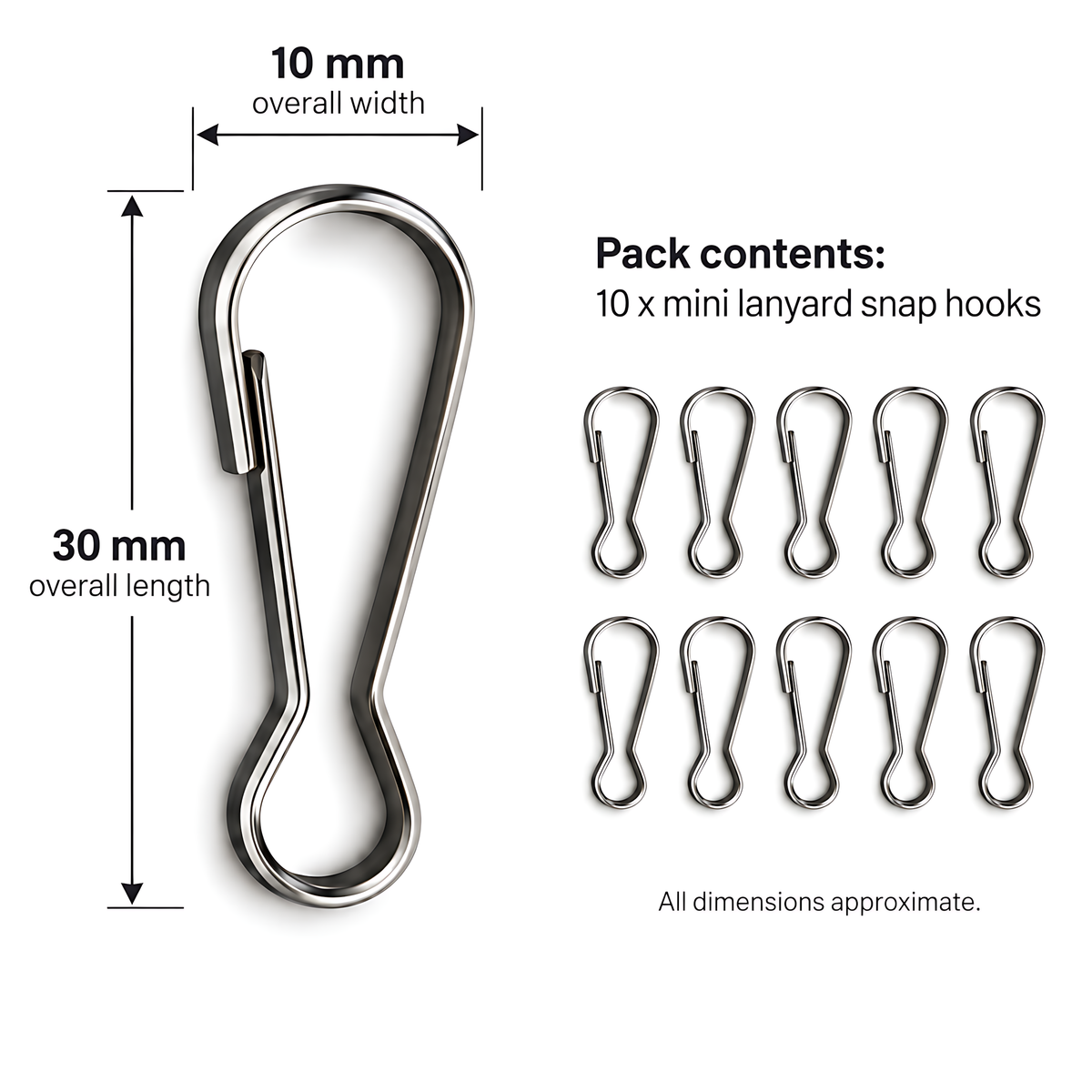 10 Pack 33mm Metal Lanyard Snap Hooks for Keyrings, ID Badges, Key Fobs, Crafts, Neck Straps, Name Cards, Zip Pulls, DIY Repairs