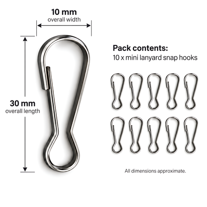 10 Pack 33mm Metal Lanyard Snap Hooks for Keyrings, ID Badges, Key Fobs, Crafts, Neck Straps, Name Cards, Zip Pulls, DIY Repairs