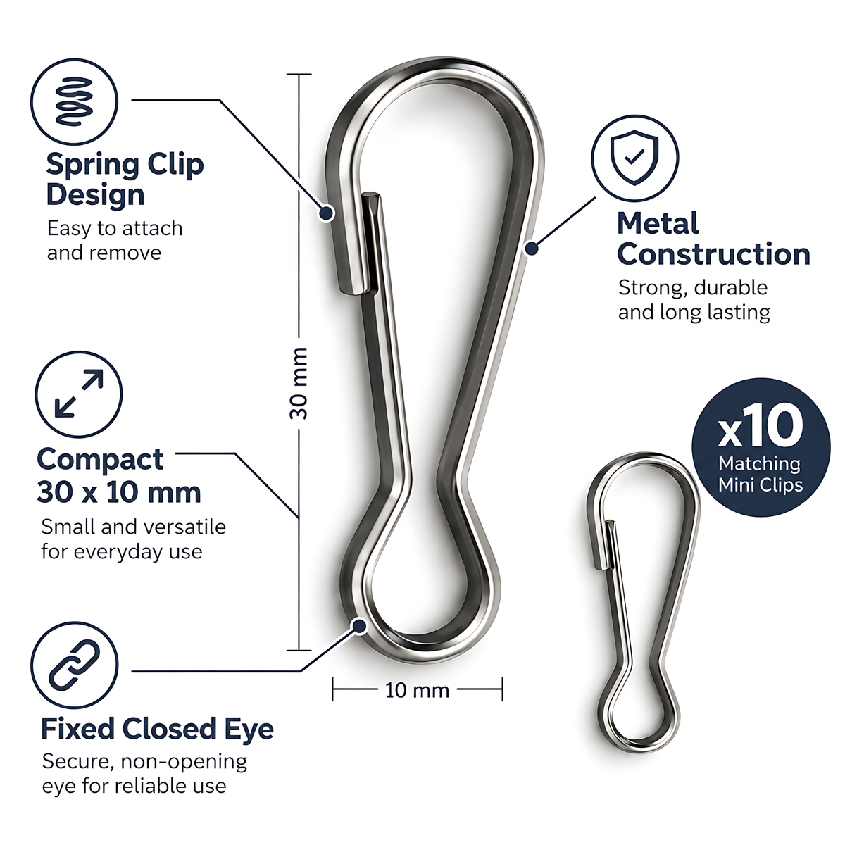 10 Pack 33mm Metal Lanyard Snap Hooks for Keyrings, ID Badges, Key Fobs, Crafts, Neck Straps, Name Cards, Zip Pulls, DIY Repairs