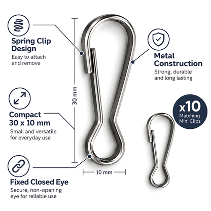 10 Pack 33mm Metal Lanyard Snap Hooks for Keyrings, ID Badges, Key Fobs, Crafts, Neck Straps, Name Cards, Zip Pulls, DIY Repairs