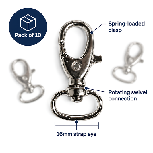 10 Pack 16mm Metal Swivel Snap Hooks for Bag Straps, Lanyards, Webbing, Handbags, Wristlets, Key Fobs, Sewing, Crafts, 5mm Metal Opening