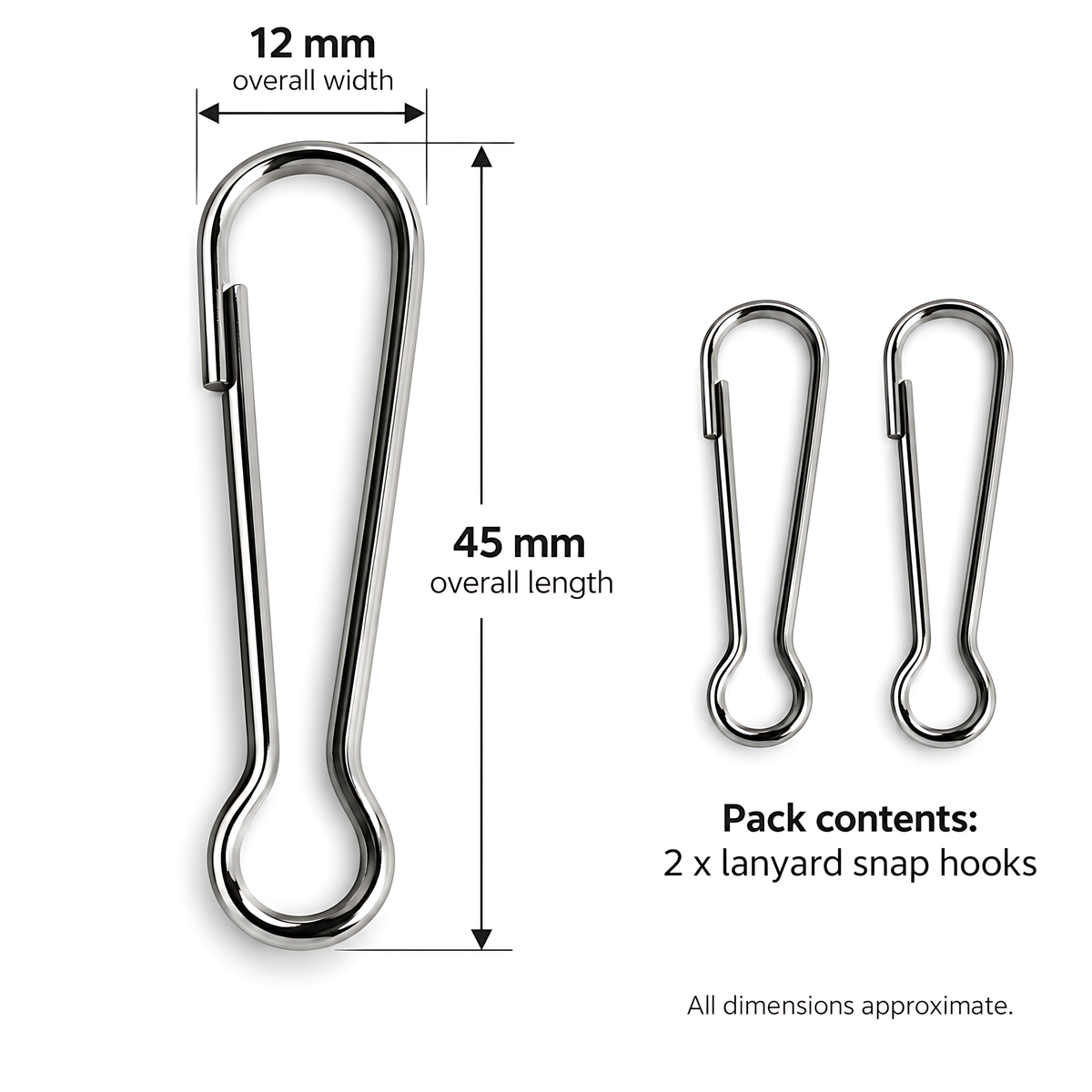 2 Pack 45mm Metal Lanyard Snap Hooks for Keyrings, ID Badges, Key Fobs, Crafts, Neck Straps, Name Cards, Zip Pulls, DIY Repairs