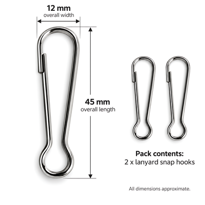 2 Pack 45mm Metal Lanyard Snap Hooks for Keyrings, ID Badges, Key Fobs, Crafts, Neck Straps, Name Cards, Zip Pulls, DIY Repairs