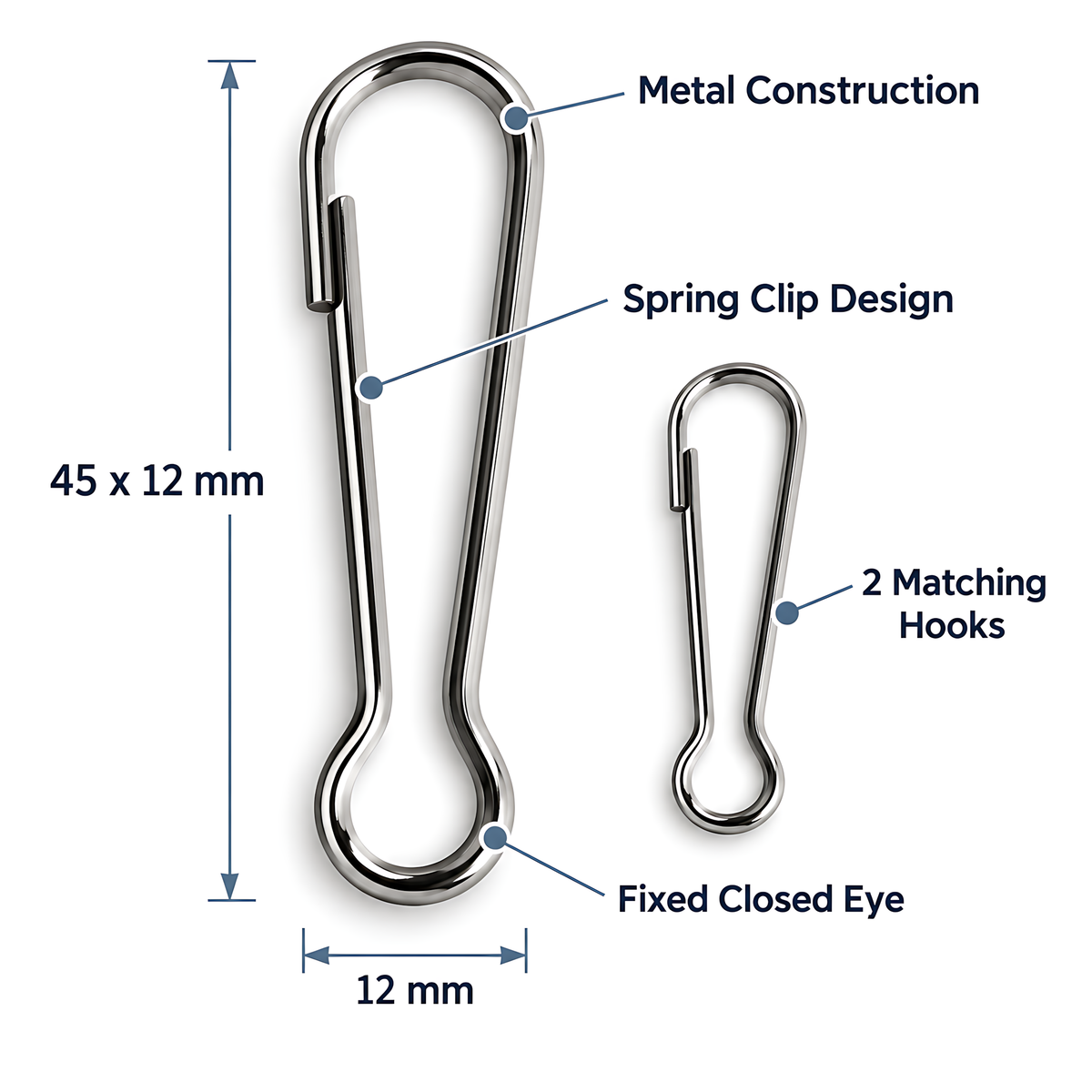 2 Pack 45mm Metal Lanyard Snap Hooks for Keyrings, ID Badges, Key Fobs, Crafts, Neck Straps, Name Cards, Zip Pulls, DIY Repairs