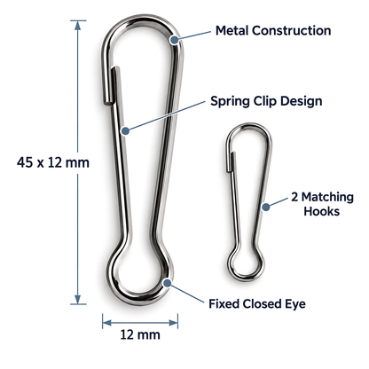 2 Pack 45mm Metal Lanyard Snap Hooks for Keyrings, ID Badges, Key Fobs, Crafts, Neck Straps, Name Cards, Zip Pulls, DIY Repairs