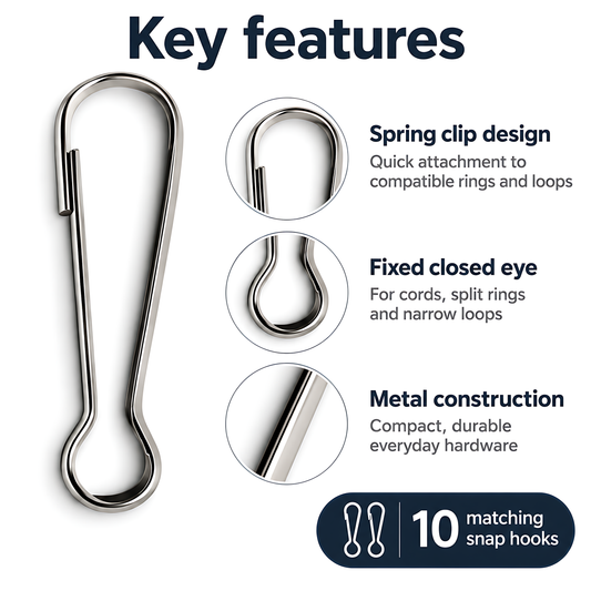10 Pack 45mm Metal Lanyard Snap Hooks for Keyrings, ID Badges, Key Fobs, Crafts, Neck Straps, Name Cards, Zip Pulls, DIY Repairs