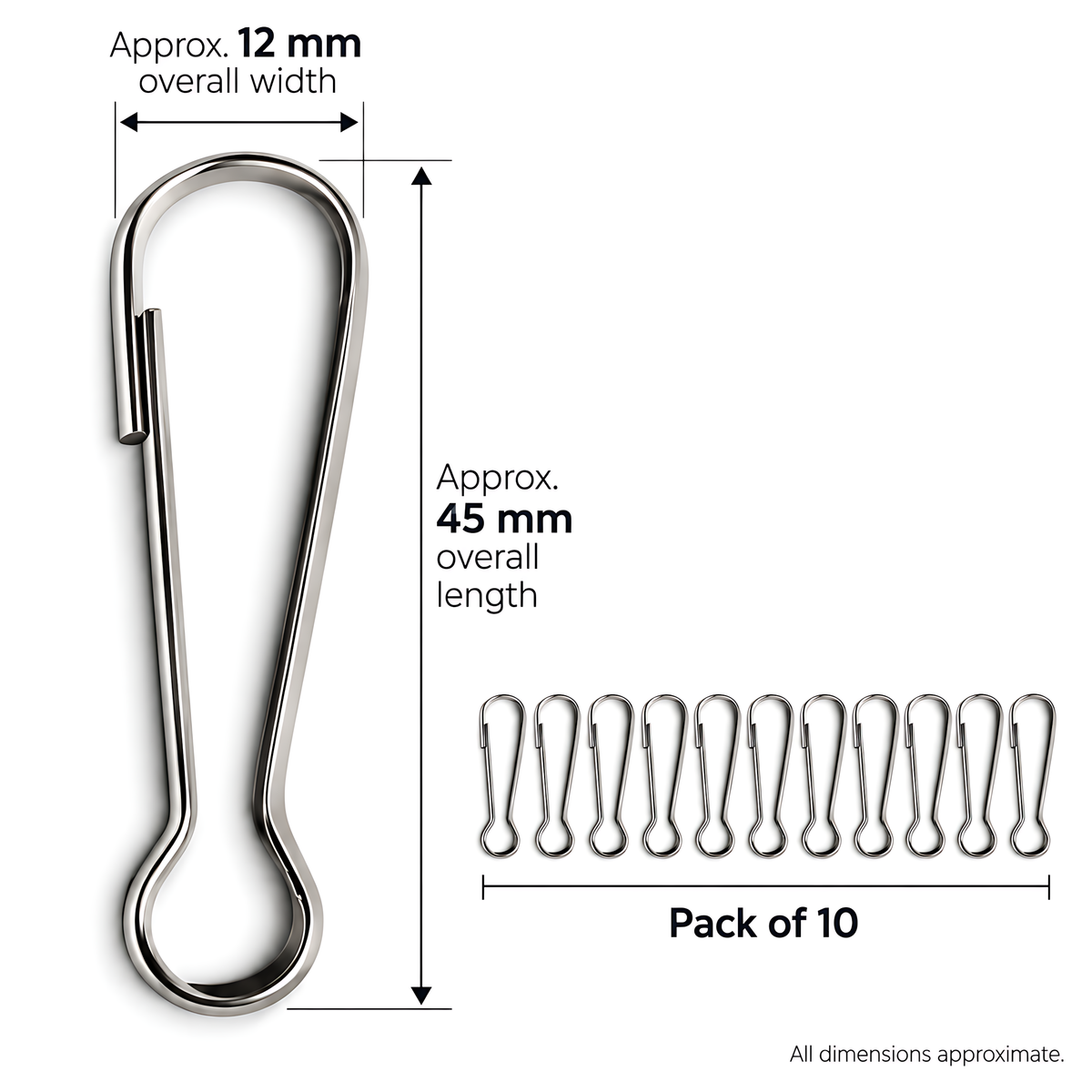 10 Pack 45mm Metal Lanyard Snap Hooks for Keyrings, ID Badges, Key Fobs, Crafts, Neck Straps, Name Cards, Zip Pulls, DIY Repairs