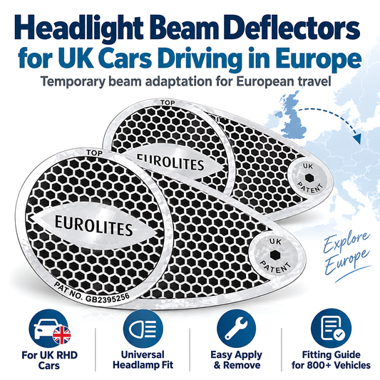 Eurolites Headlight Beam Deflectors for UK RHD Cars Driving in Europe, Universal Headlamp Fit, Fitting Instructions