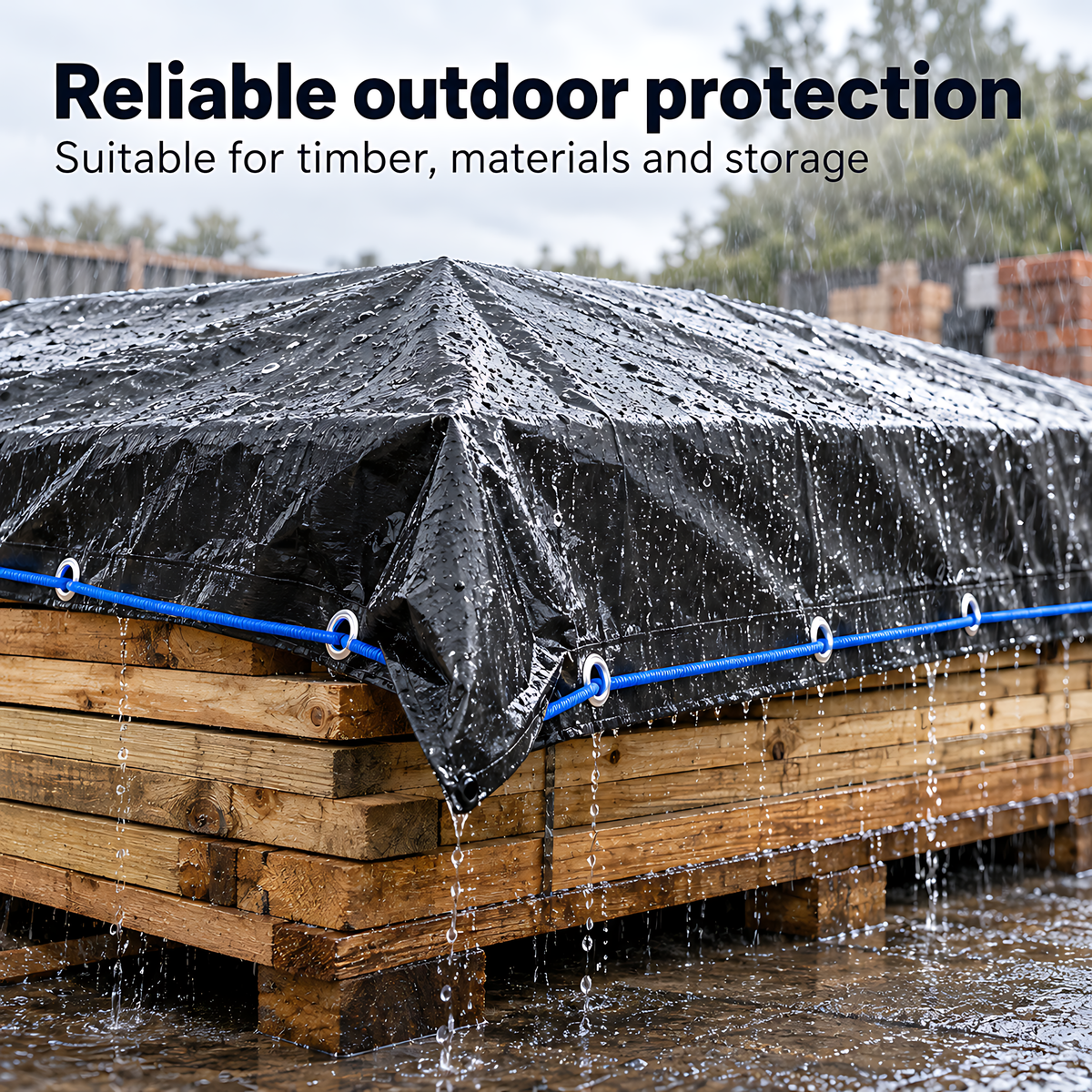 Heavy Duty Black Silver Tarpaulin 4m x 5m 235 GSM Waterproof with 10m Blue Bungee Rope, UV Resistant, 1m Eyelets, Rubber Corners