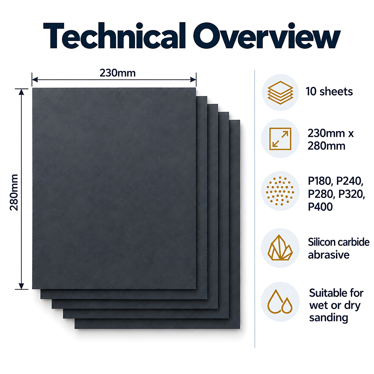 Wet and Dry Sandpaper 10 Sheets 230mm x 280mm P180 P240 P280 P320 P400 Waterproof Silicon Carbide for Car Bodywork