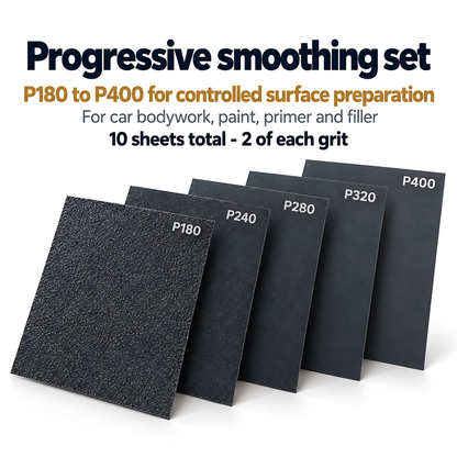 Wet and Dry Sandpaper 10 Sheets 230mm x 280mm P180 P240 P280 P320 P400 Waterproof Silicon Carbide for Car Bodywork