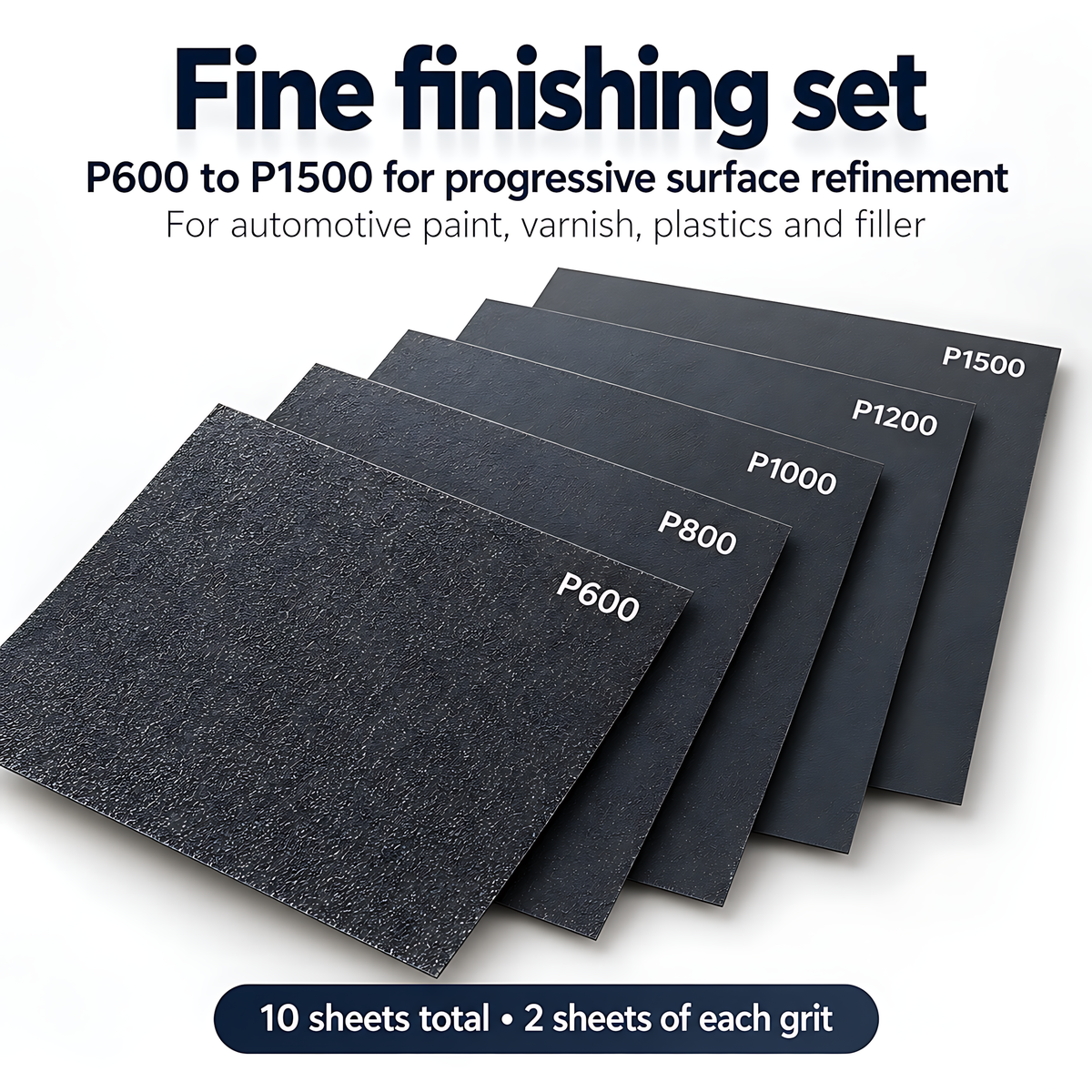 Wet and Dry Sandpaper 10 Sheets 230mm x 280mm P600 P800 P1000 P1200 P1500 Waterproof Silicon Carbide for Car Paint & Clear Coat