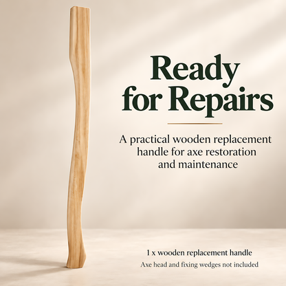 Wooden AxeHandle 90cm 35.5" Replacement Shaft with Flared Grip for Repairs, AxeRestoration and Workshop Repairs, Gently Curved