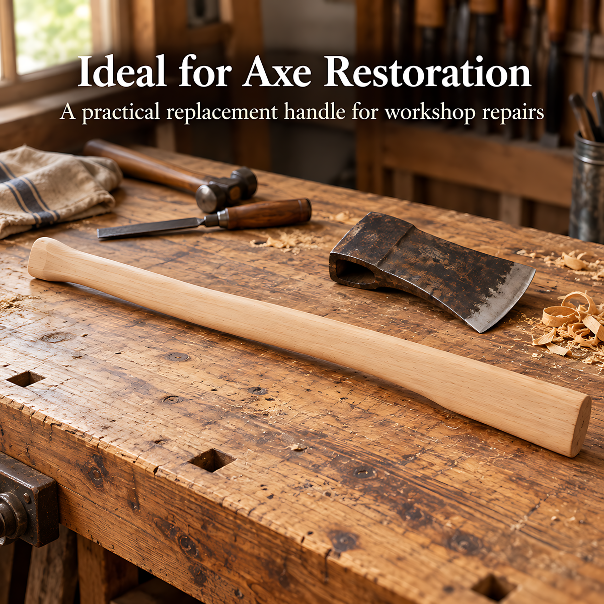 Wooden AxeHandle 90cm 35.5" Replacement Shaft with Flared Grip for Repairs, AxeRestoration and Workshop Repairs, Gently Curved