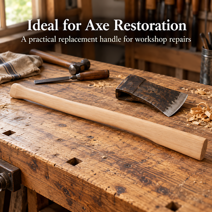 Wooden AxeHandle 90cm 35.5" Replacement Shaft with Flared Grip for Repairs, AxeRestoration and Workshop Repairs, Gently Curved