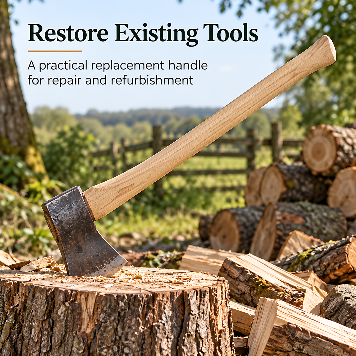 Wooden AxeHandle 90cm 35.5" Replacement Shaft with Flared Grip for Repairs, AxeRestoration and Workshop Repairs, Gently Curved
