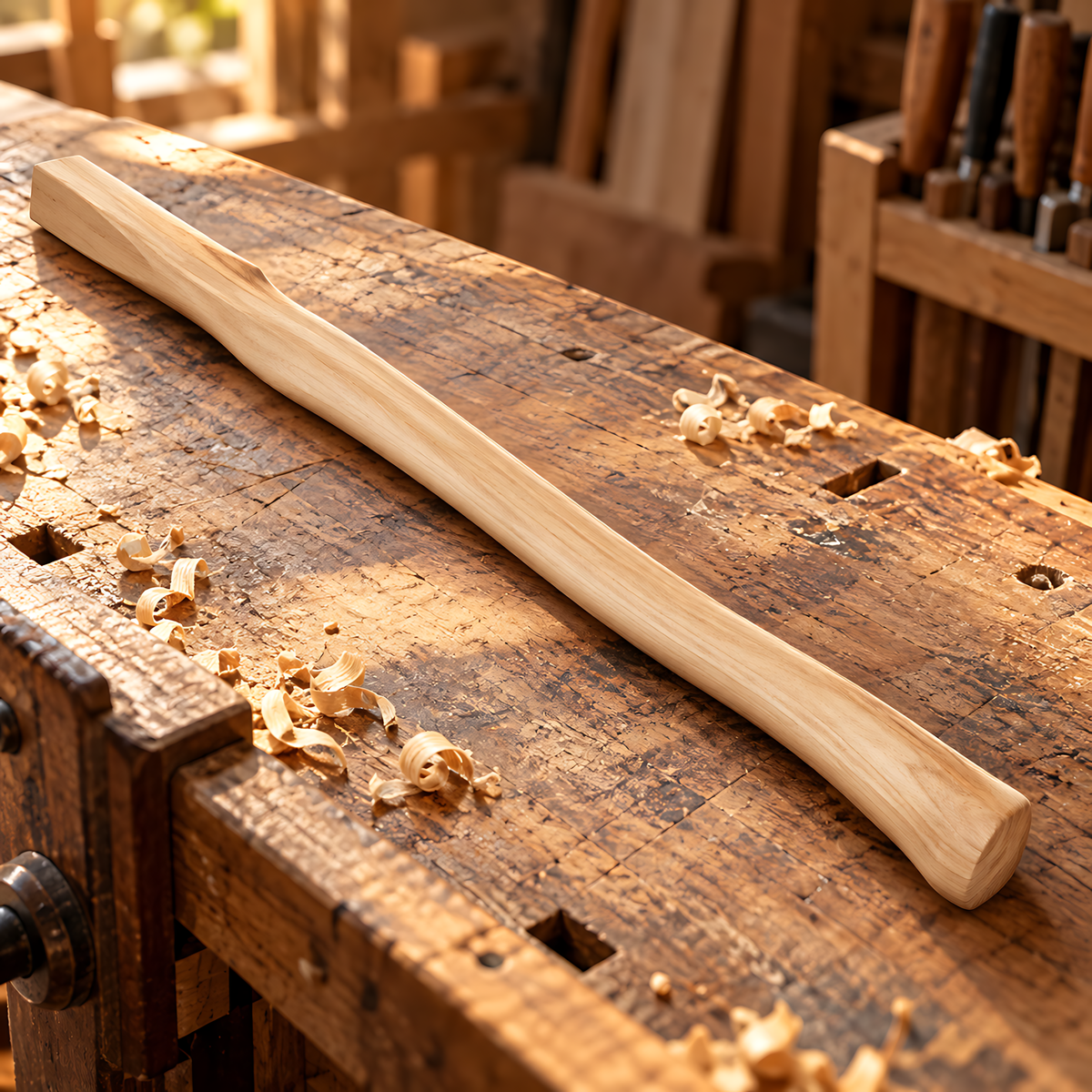Wooden AxeHandle 90cm 35.5" Replacement Shaft with Flared Grip for Repairs, AxeRestoration and Workshop Repairs, Gently Curved