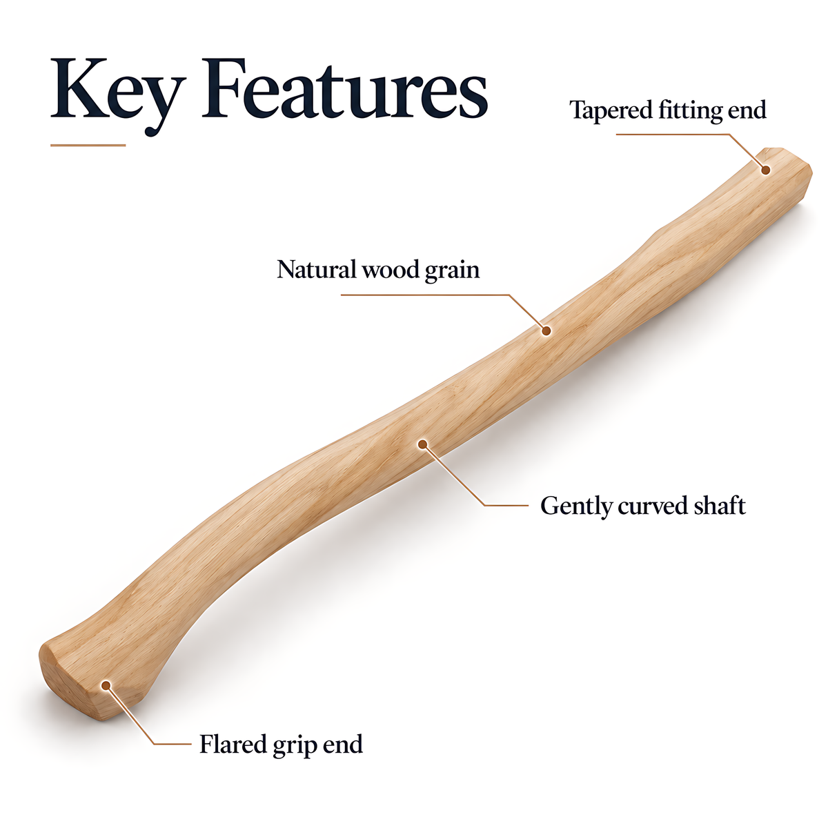 Wooden AxeHandle 90cm 35.5" Replacement Shaft with Flared Grip for Repairs, AxeRestoration and Workshop Repairs, Gently Curved