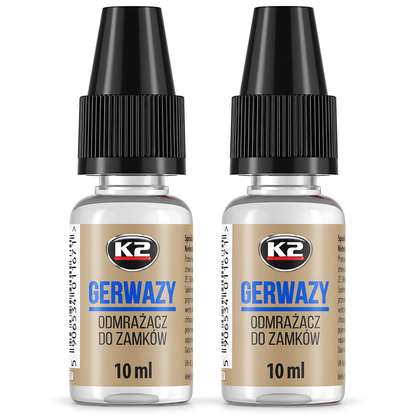 2 x K2 Gerwazy Lock De-Icer 10ml for Cars, Doors, Padlocks and Gates for Letterboxes, Parking Locks and Hinges, Works to -60C