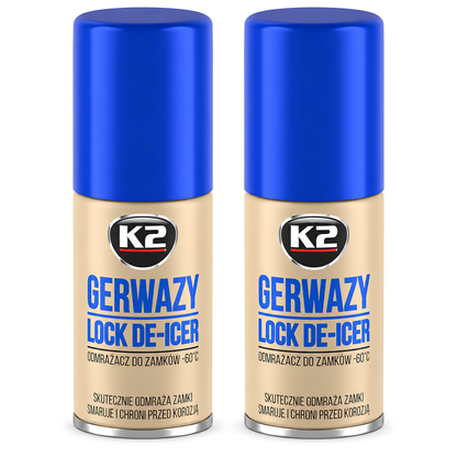 2 x K2 Gerwazy Lock De-Icer 50ml for Cars, Doors, Padlocks and Gates for Letterboxes, Parking Locks and Hinges, Works to -60C