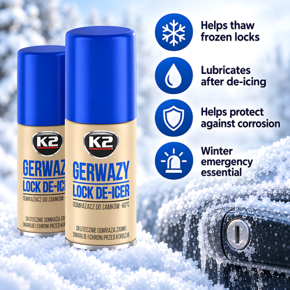 2 x K2 Gerwazy Lock De-Icer 50ml for Cars, Doors, Padlocks and Gates for Letterboxes, Parking Locks and Hinges, Works to -60C