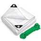 6m x 10m Clear Leno Tarpaulin 100 GSM with 10m Green Elastic Bungee Rope for Greenhouses, Furniture, Timber and Storage