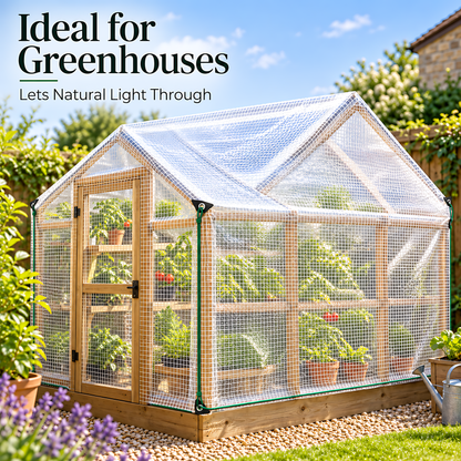 2m x 3m Clear Leno Tarpaulin 100 GSM with 10m Green Elastic Bungee Rope for Greenhouses, Furniture, Timber and Storage