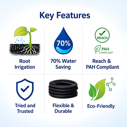 Soaker Hose, Porous Pipe, 50 m / 164 ft Long, REACH Compliant, Water Saving up to 70%